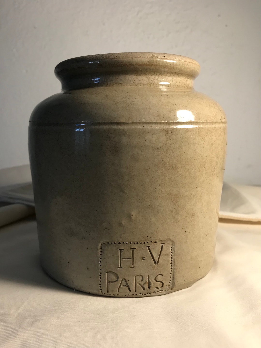 Vintage French Glazed Earthenware Pot or Confit Jar or Stoneware