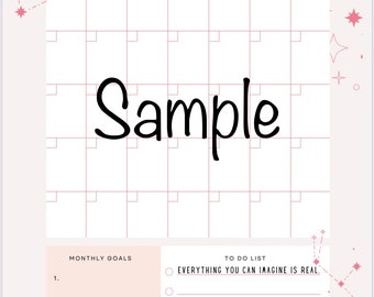 Planificador anual de sol y luna imprimible de 12 meses, calendario, planificador de enero a diciembre con citas inspiradoras, objetivos mensuales