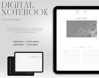 Landscape Digital Notebook, Light & Dark Mode, Hyperlinked (Digital Download)