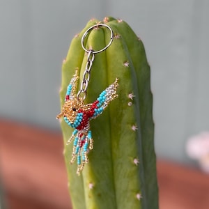 Huichol Fair Trade Peyote Hummingbird Beaded Keychain Genuine Huichol Made Wixarika Hikuri