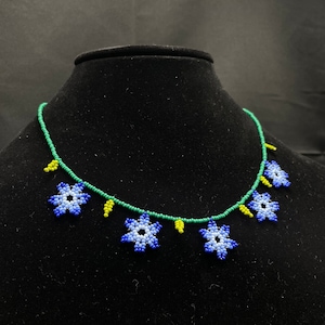 Huichol Beaded Flower Necklace Fair Trade Indigenous Jewelry Native Peyote Pattern Gift For Her Boho Wixarika