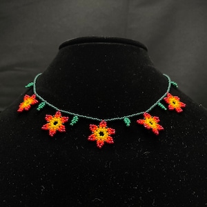 Huichol Beaded Flower Necklace Fair Trade Indigenous Jewelry Native Peyote Pattern Gift For Her Boho  Wixarika