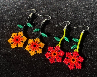 Huichol Beaded Flower Earrings Genuine Huichol Made Native Jewelry Gift For Her Gift Boho Indigenous Earrings Wixarika