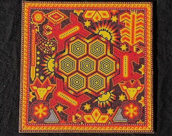 Huichol Beaded Painting Peyote Indigenous Made Fair Trade Peyote Art Native Patterns Wixarika Art Painting Beaded