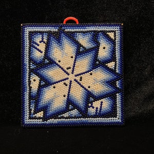 Huichol Beaded Painting Peyote Indigenous Made Fair Trade Peyote Art Native Peyote Pattern Blue Deer Kauyumari Wixarika