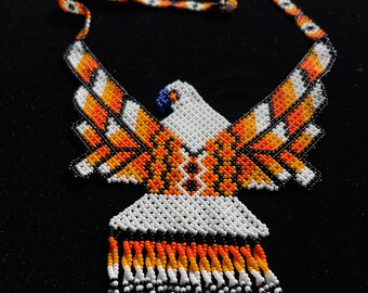 Huichol Beaded Eagle Necklace Fair Trade Indigenous Jewelry Native Peyote Pattern Gift Boho Peyote Pattern Hand Made