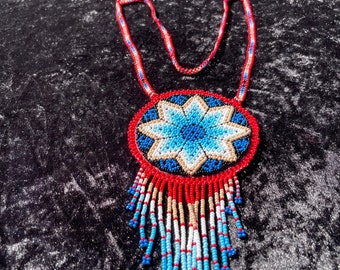 Huichol Beaded Medicine Pouch Necklace Medallion Beaded Jewelry Indigenous Made Fair Trade Boho Gift Peyote Pattern