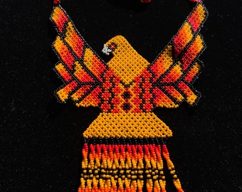 Huichol Beaded Eagle Necklace Fair Trade Indigenous Jewelry Native Peyote Pattern Gift Boho Peyote Pattern Hand Made  Wixarika