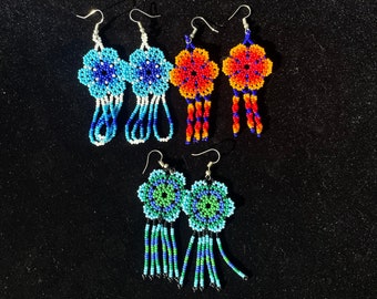 Huichol Beaded Flower Earrings Genuine Huichol Made Native Jewelry Gift For Her Gift Boho Indigenous Earrings Wixarika
