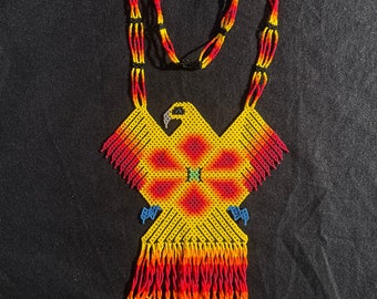 Huichol Beaded Peyote Eagles Necklace Fair Trade Indigenous Jewelry Native Peyote Pattern Gift For Her Boho
