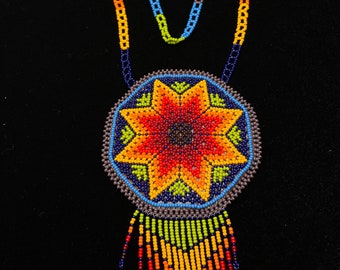 Huichol Beaded Medicine Pouch Necklace Medallion Beaded Jewelry Indigenous Made Fair Trade Boho Gift Peyote Pattern