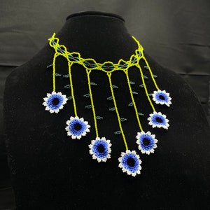Huichol Beaded Flower Necklace Fair Trade Indigenous Jewelry Native Peyote Pattern Gift For Her Boho  Wixarika