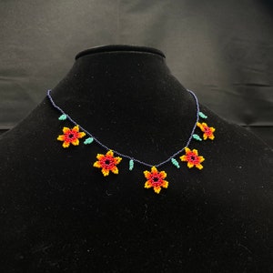 HuicholHuichol Beaded Flower Necklace Fair Trade Indigenous Jewelry Native Peyote Pattern Gift For Her Boho Wixarika