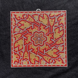 Huichol Beaded Painting Peyote Indigenous Made Fair Trade Peyote Art Native Peyote Pattern Blue Deer Kauyumari