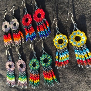 Huichol Beaded Flower Earrings Genuine Huichol Made Native Jewelry Gift For Her Gift Boho Indigenous Earrings