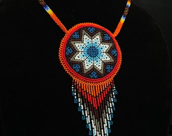 Huichol Beaded Medicine Pouch Necklace Medallion Beaded Jewelry Indigenous Made Fair Trade Boho Gift Peyote Pattern