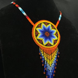 Huichol Beaded Medicine Pouch Necklace Medallion Beaded Jewelry Indigenous Made Fair Trade Boho Gift Peyote Pattern