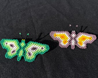 Huichol Fair Trade Indigenous Made Beaded Butterfly Hair Clip Genuine Huichol Made Wixarika Peyote Pattern Earrings Huichol