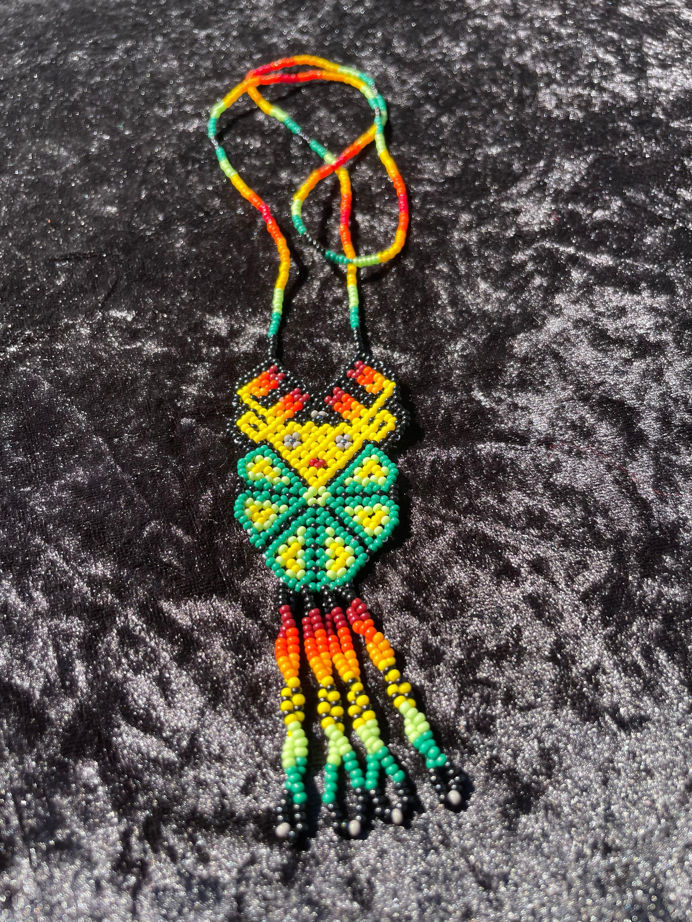 Huichol Beaded Deer Peyote Necklace Fair Trade Indigenous Jewelry Native Peyote Pattern Gift For Her Boho Peyote Pattern Wixarika