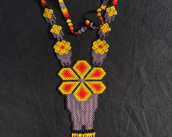 Huichol Beaded Peyote Necklace Fair Trade Indigenous Jewelry Native Peyote Pattern Gift For Her Boho