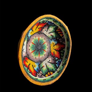 Huichol Beaded Gourd Wixarika Indigenous Art Hand Made Fair Trade Unique Gift Native Art Kauyumari Blue Deer