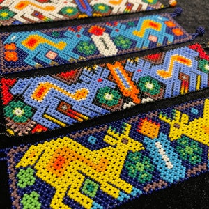 Huichol Peyote Pattern Beaded Bracelet Genuine Huichol Made Indigenous Art Beaded Jewelry Native Gift Peyote Deer Kauyumari Blue Wixarika