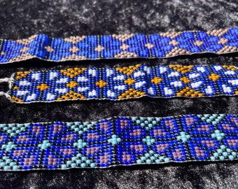 Huichol Peyote Pattern Beaded Bracelet Genuine Huichol Made Indigenous Art Beaded Jewelry Native Gift Peyote Blue Deer Kauyumari Wixarika