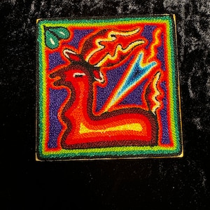 Huichol Indigenous Fair Trade Yarn Painting Native Made Peyote Art Indigenous Blue Deer
