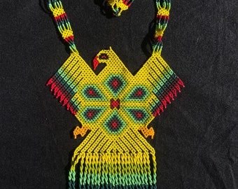 Huichol Beaded Peyote Eagles Necklace Fair Trade Indigenous Jewelry Native Peyote Pattern Gift For Her Boho