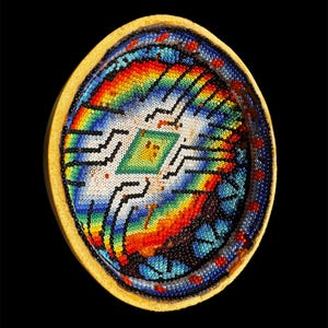 50% Off DISCOUNT Huichol Beaded Gourd Wixarika Indigenous Art Hand Made Fair Trade Unique Gift Native Art Kauyumari Blue Deer