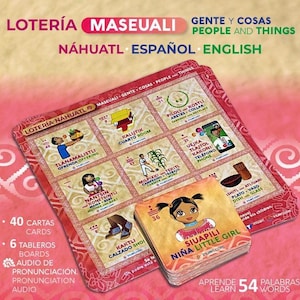 Lotería Náhuatl Masehuali Lotería Azteca y Juego de Cartas de Memoria Kit de Juego 2 en 1 Juego de Bingo Cartas Náhuatl Tradicionales Mexicanas