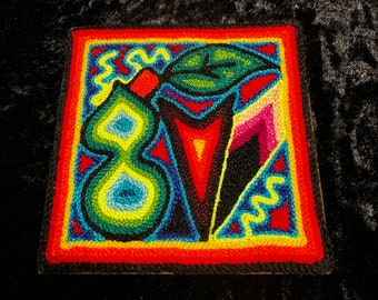 Huichol Indigenous Fair Trade Yarn Painting Native Made Peyote Art Indigenous Blue Deer