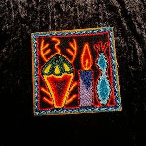 Huichol Indigenous Fair Trade Yarn Painting Native Made Peyote Art Indigenous Blue Deer