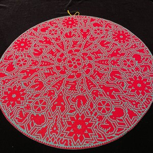 Huichol Perlenmalerei Peyote Indigene Made Fair Trade Peyote Art Native Peyote Pattern Blue Deer Kauyumari Wixarika