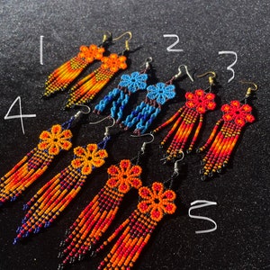 Huichol Beaded Flower Earrings Genuine Huichol Made Native Jewelry Gift For Her Gift Boho Indigenous Earrings Wixarika