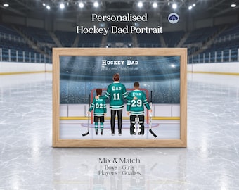 Personalised Hockey Dad portrait, ice hockey print, personalised gift for Dad, Ice hockey print, custom gift, Father and Child hockey player