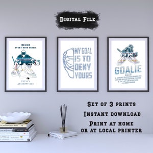 Ice Hockey Goalie Print Set: Teen Bedroom Wall Decor (Digital Download)