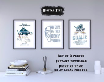 Ice Hockey Goalie Print Set: Teen Bedroom Wall Decor (Digital Download)