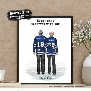 Regalo de aniversario de boda de hockey sobre hielo personalizado, impresión de pareja de hockey, retrato de hockey sobre hielo, regalo para fanáticos del hockey, regalo para abuelos de hockey