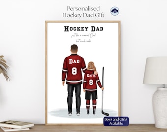 Gepersonaliseerde hockey vader cadeau, vader dochter hockey print, hockey vader zoon cadeau, aangepast ijshockey portret, hockeyspeler vader kunst