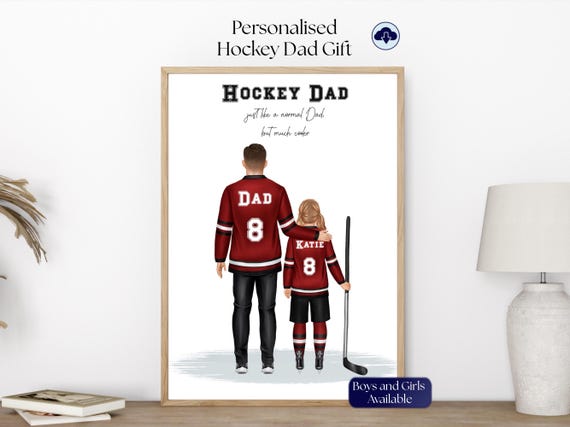 Personalised Hockey Dad Gift, Father Daughter Hockey Print, Hockey Father Son Gift, Custom Ice Hockey Portrait, Hockey Player Dad Art