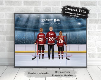 Gepersonaliseerde ijshockeyprint, cadeau voor hockeyvader, gepersonaliseerd cadeau voor papa, ijshockeyprint, aangepast cadeau, vader en kind hockeyspeler