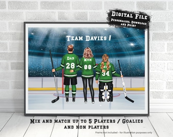 Ice Hockey Family Personalised Print, Custom Gift for Hockey Family, Ice Hockey Players and Goalies Print, Gift for Hockey Mom, Custom Print
