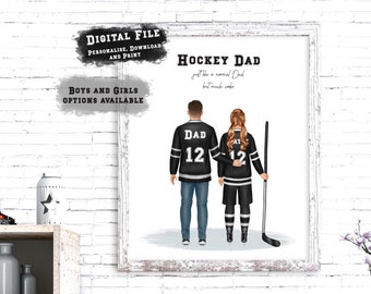 Ritratto personalizzato di padre e figlio che giocano a hockey su ghiaccio, stampa di hockey su ghiaccio, regalo personalizzato per papà, regalo di hockey su ghiaccio, regalo personalizzato, giocatore di hockey
