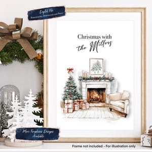 Personalised Family Christmas Fireplace Print, Festive Home Decor, Seasonal Wall Art, Christmas Gift, Festive Print, Family Name Gift,