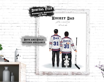 Gepersonaliseerde vader en kind ijshockeyprint, aangepast cadeau voor vader keeper, ijshockeycadeau, kerstcadeau voor hockeyvader, vaderdagcadeau