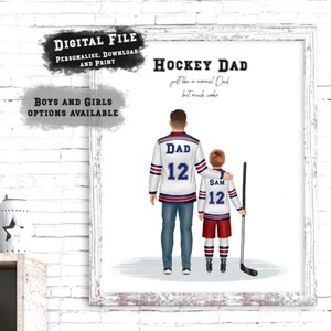 Personalised Father and Child ice hockey portrait, ice hockey print, personalised gift for Dad, Ice hockey gift, custom gift, hockey player