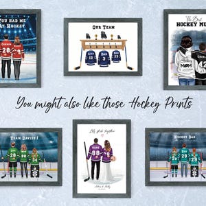 Impresión familiar de hockey personalizada (hasta 6 personas), retrato de hockey sobre hielo personalizado, regalo familiar de hockey grande, arte digital de pared con nombre y número de camiseta imagen 15