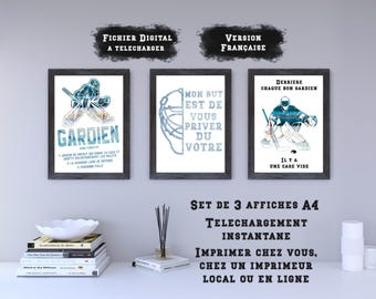 Hockey Goalie Poster Set: French Wall Art Decor (Digital Download)