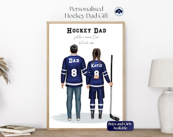 Personalised Father and Child ice hockey portrait, ice hockey print, personalised gift for Dad, Ice hockey gift, custom gift, hockey player